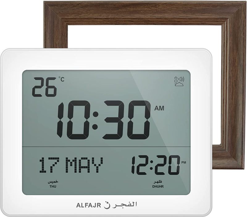 Alfajr CF-19 Azan Clock (White) with Detachable Frame (Sepia Brown)