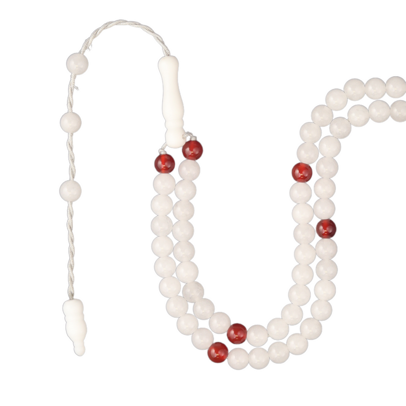 Milky Jade and Red Agate - 99 Bead Tasbih