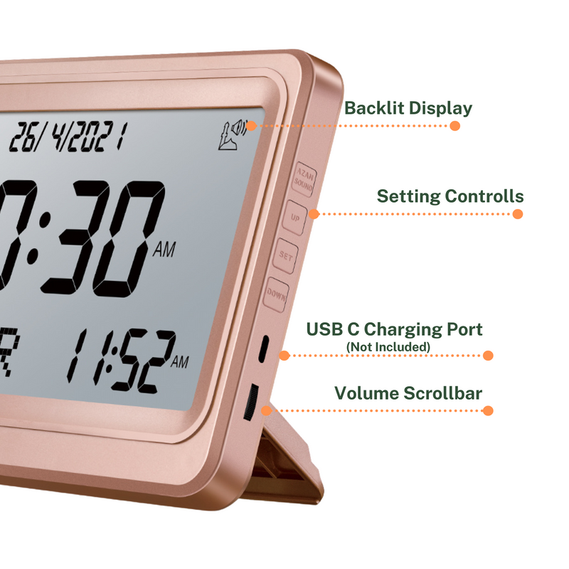 AL-FAJIA Automatic Worldwide Digital 8 Azan Sounds Wall and Desk Clock FAJ-113 (Rose)