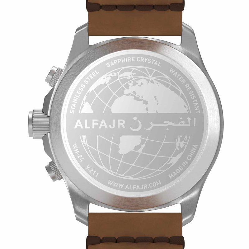 Alfajr WH-24 Dynamic 360 Leather Azan Wrist Watch - Black Dial